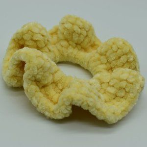 Handcrafted yellow chenille crochet scrunchie